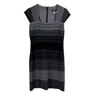 Tadashi‎ Shoji Gray Ombre Stripe Shutter Pleat Dress Square Neck Women Medium